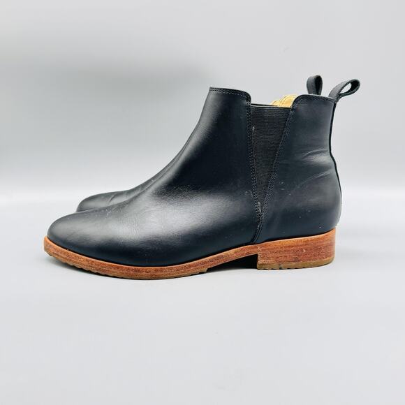 Nisolo Boots Women 7.5 Black Leather Chelsea Ankle Classic Dress Elastic Pull On - Picture 4 of 11